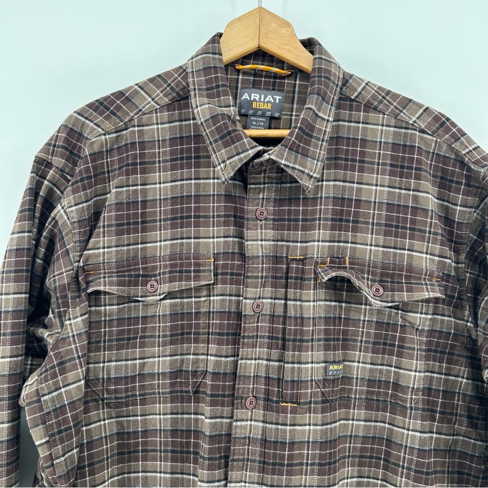 Ariat Rebar Flannel Shirt Mens XL Plaid Workwear Button Up Durable Rugged - Picture 2 of 9